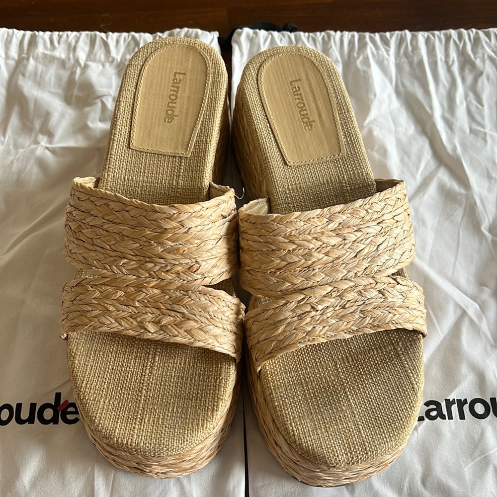 Larroudé Ash Flatform Sandal in Natural Raffia